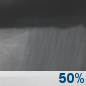 Wednesday Night: A chance of rain showers. Mostly cloudy, with a low around 50. Chance of precipitation is 50%. Wednesday Night: Chance Rain Showers